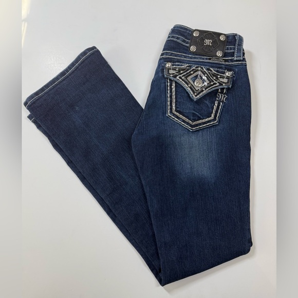 Miss Me Dark Blue Boot Cut Jeans with Embellished Pockets ✨ - Picture 2 of 16